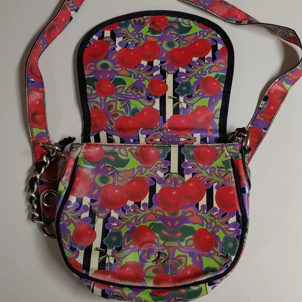 Betsey Johnson Cherries and Stripes  Crossbody Saddle Bag - Picture 14 of 17